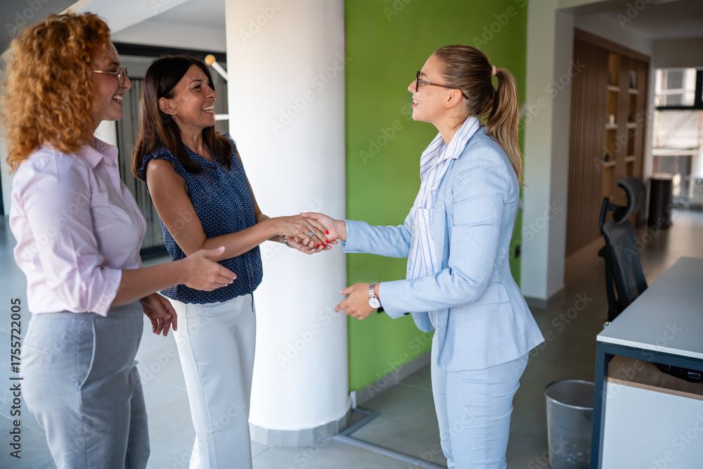 Fototapeta premium Successful businesswomen handshake during office meeting