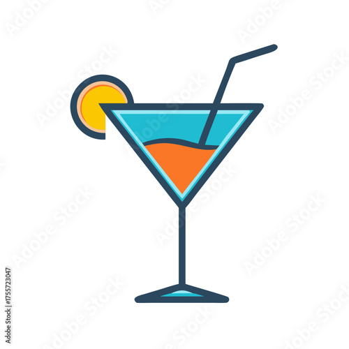 Vibrant summer cocktail illustration for tropical vacation promotions and refreshing drink menus with a modern, eye-catching design for bars and events