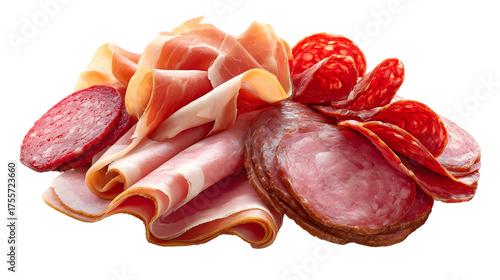 Assorted sliced deli meats including prosciutto and salami for gourmet platters