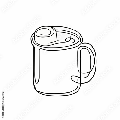 Sippy Cup Continuous Line Drawing Black Outline for Toddler Drinking