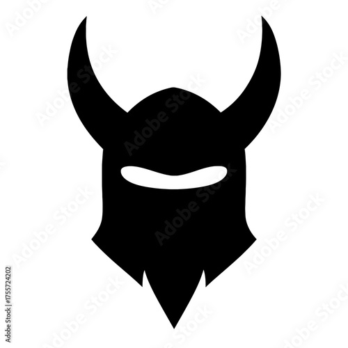 Viking warrior horned helmet silhouette, medieval Norse mask icon on white