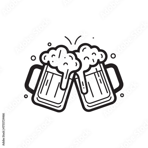 Two frothy beer mugs clinking together in a celebratory toast