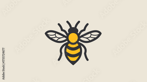 Stylized yellow and black bee with outstretched wings on a light background