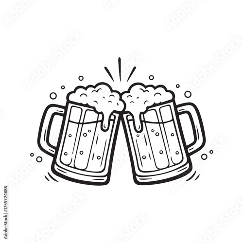 Cheers to good times two overflowing beer mugs in a sketch style
