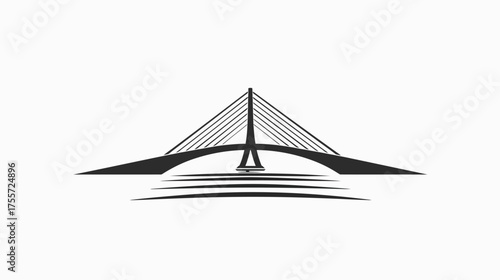 A stylized cable-stayed bridge silhouette over rippling water