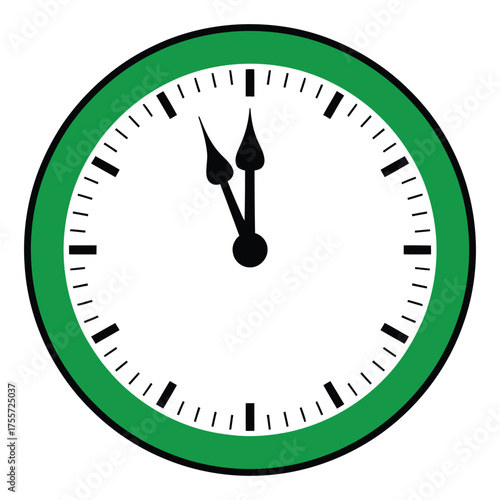 Vector art of clock with green border showing almost eleven oclock