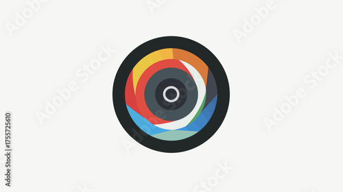 Abstract circular aperture with colored petals against plain background