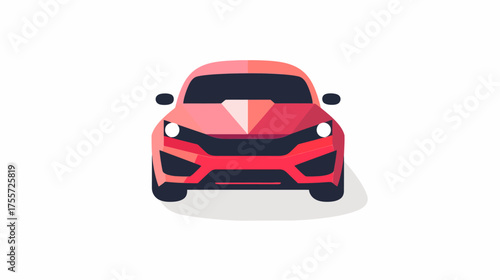 Flat, front view of a red sports car with dark accents