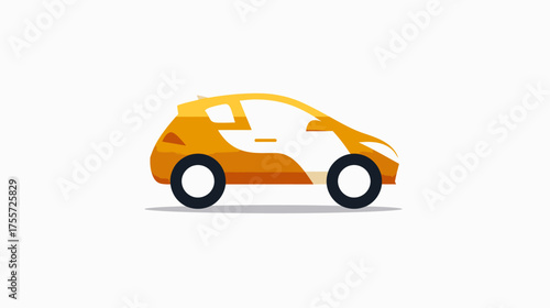 Minimalist orange hatchback with a stylized white cutout and dark wheels