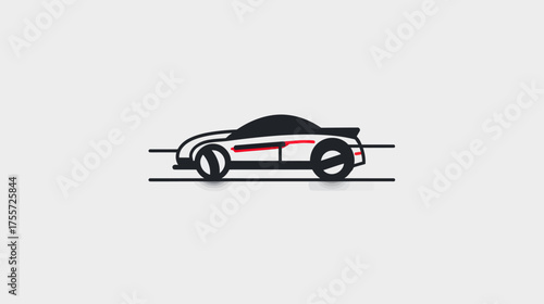 Stylized white sports car with black and red accents on a light gray background