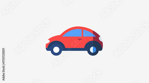 Stylized red car with blue windows and dark blue wheels