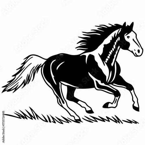 Bay stallion run gallop isolated on white