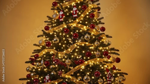 Christmas tree with glowing lights and gift boxes under it