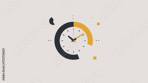 Stylized clock with analog hands on a light background