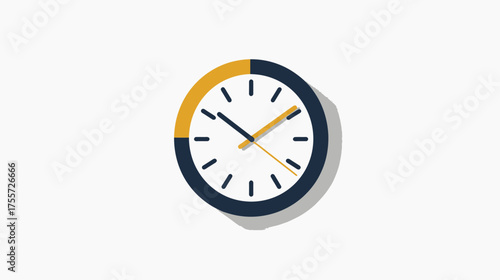 Clock face with analog hands, dark blue and gold border, casting shadow
