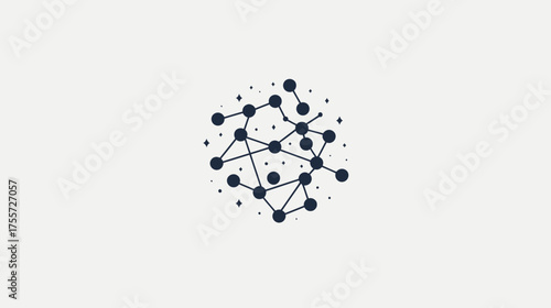 Dark nodes connected by lines, forming a circular network with stars