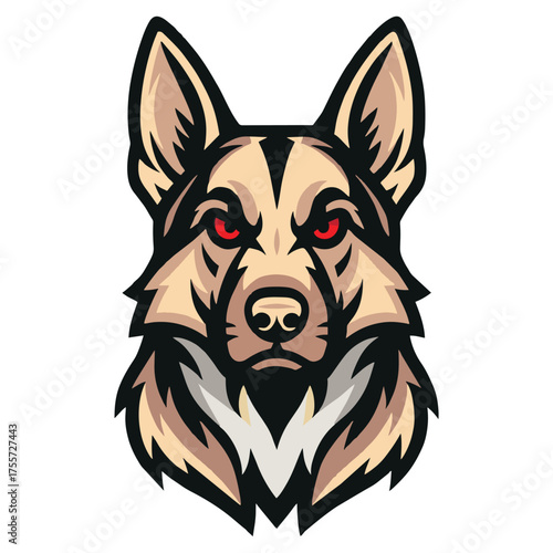 Cartoon Style Detailed German Shepherd Dog Mascot Head Illustration