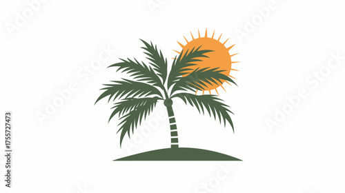 Stylized palm tree with sun on a hill