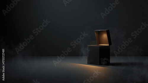 Minimal studio scene with a mysterious illuminated box