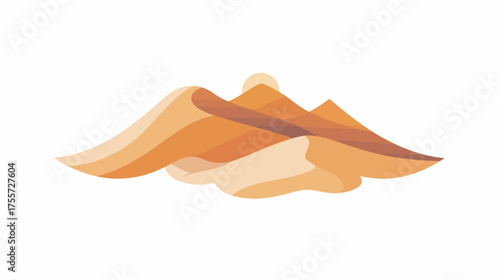 Stylized desert dunes with layered shapes and a muted sun