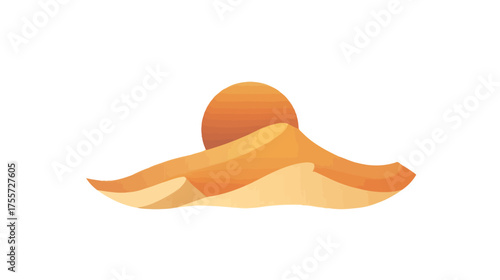 A stylized desert landscape with rolling dunes and a warm sun