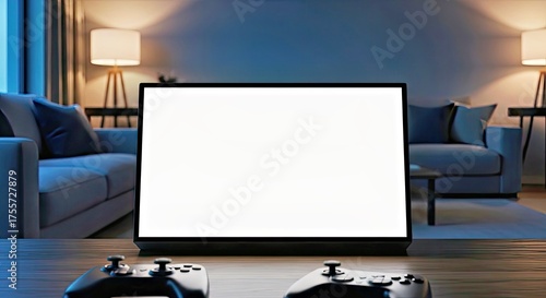 Wallpaper Mural Gaming Console Screen Mockup in a Relaxed Living Room Low Atmospheric Lighting Display Torontodigital.ca