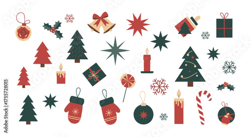 A collection of festive Christmas decorations and symbols symbolizing the holiday season.