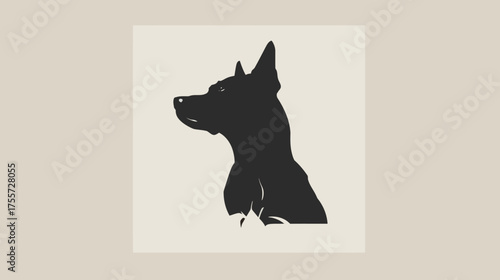 Silhouette of a dog's head and chest against a light background