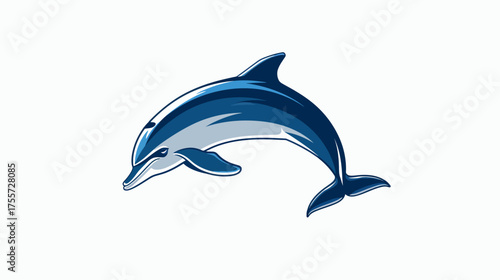 A stylized blue dolphin leaps through the air, arched and graceful