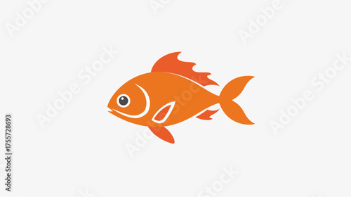 A stylized orange fish with white accents swims to the left