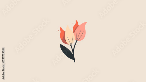 Minimalist illustration of three stylized tulips in pastel colors on a light background