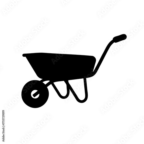 Simple silhouette illustration of a black wheelbarrow for gardening work