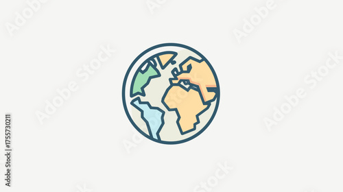 Stylized globe icon showing continents in muted pastel colors