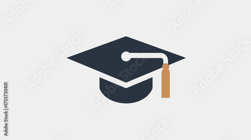 A dark blue graduation cap with a tan tassel against a light grey background