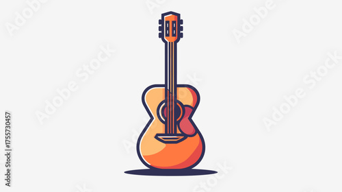 A stylized acoustic guitar in warm orange and red tones