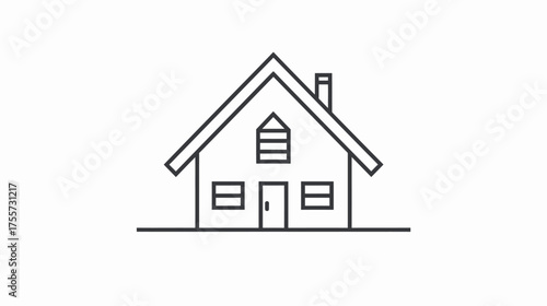 Simple line art of a house with a gabled roof, chimney, and three windows