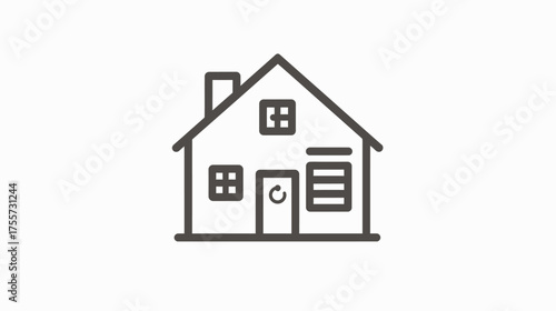 Simple outline of a house with a chimney, door, and windows