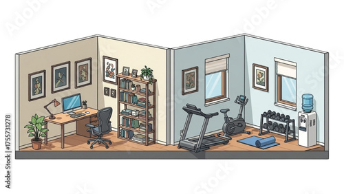 Home Office and Gym Combining Work and Fitness in a Comfortable Space