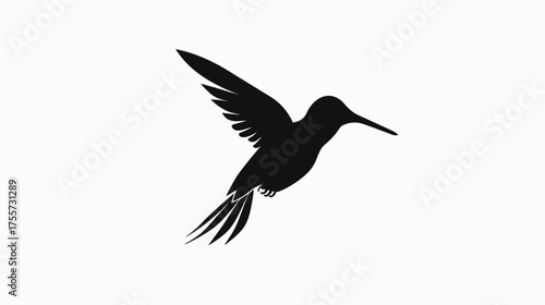 A detailed black silhouette of a hummingbird in flight