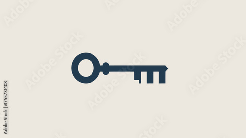 Dark blue vintage key silhouette against a pale cream background