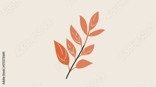 Abstract illustration of an orange leaf branch on a light beige background