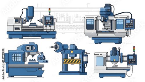 Machinery Line Art Precision Manufacturing Equipment Vectors