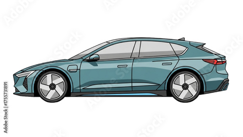 Stylish Teal Electric Car Illustration Modern Vehicle Design for Transportation