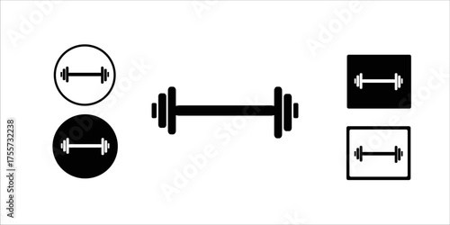 Gym Barbell Weightlifting Fitness Icon Set