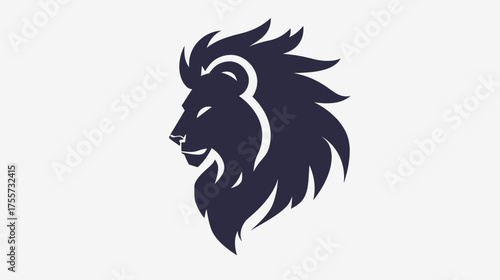 A dark blue silhouette of a lion's head facing left