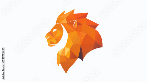 Geometric lion head profile, rendered in warm orange and yellow tones