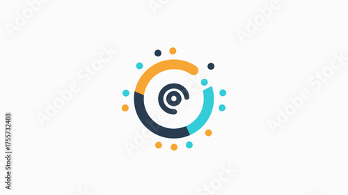 Abstract circular graphic with segments and orbiting dots