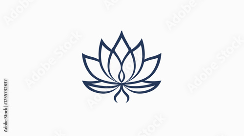 Minimalist navy blue lotus flower outline on white