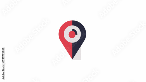 Stylized abstract pin, red and navy halves, concentric circles