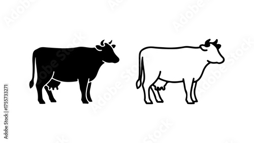Cow outline and silhouette with transparent background